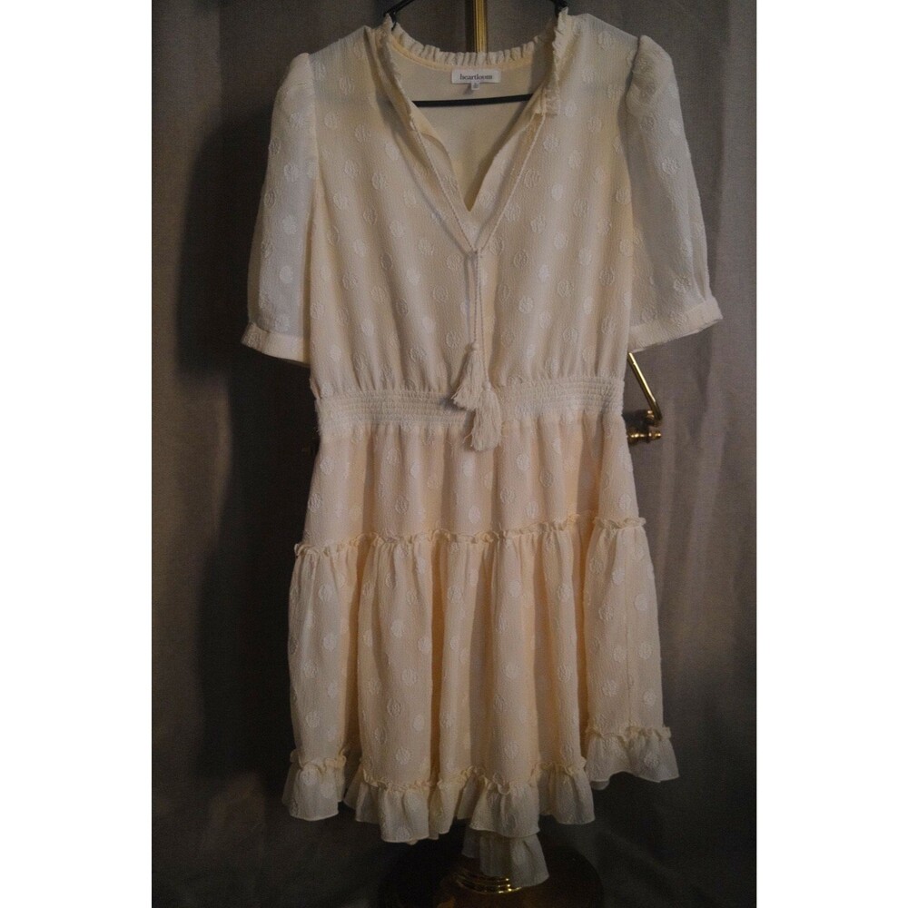 Heartloom Brenna Dress Ivory Swiss Dot Tiered Ruffle Boho Mini Dress Women Small